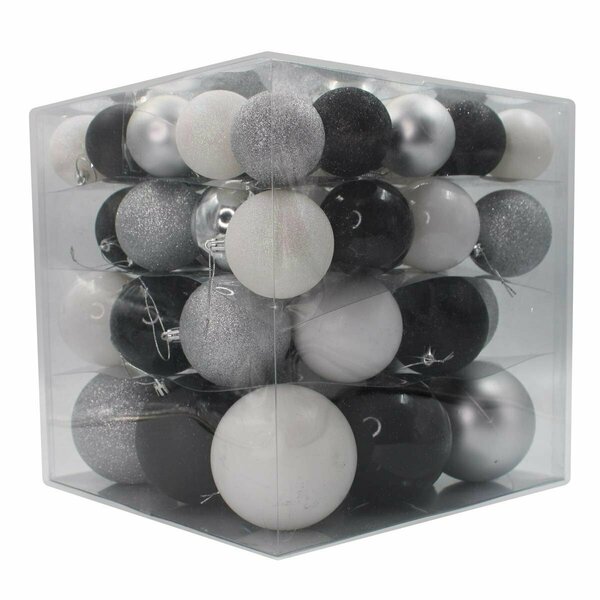 Queens Of Christmas Ball Ornaments Black White & Silver, 62PK ORN-62PK-BKWS